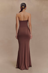 Madison Strapless Slinky Maxi Dress - Chocolate